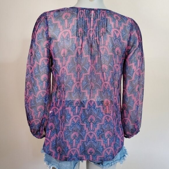 joie Bohemian Sheer Paisley Print Silk Pop Over Blouse Size XXS - Picture 6 of 14